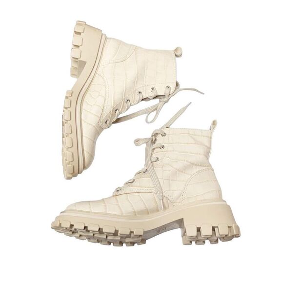 Schutz Orly Croc-Embossed Leather Combat Boot Booties Eggshell Women’s Size 9.5B - Picture 4 of 13